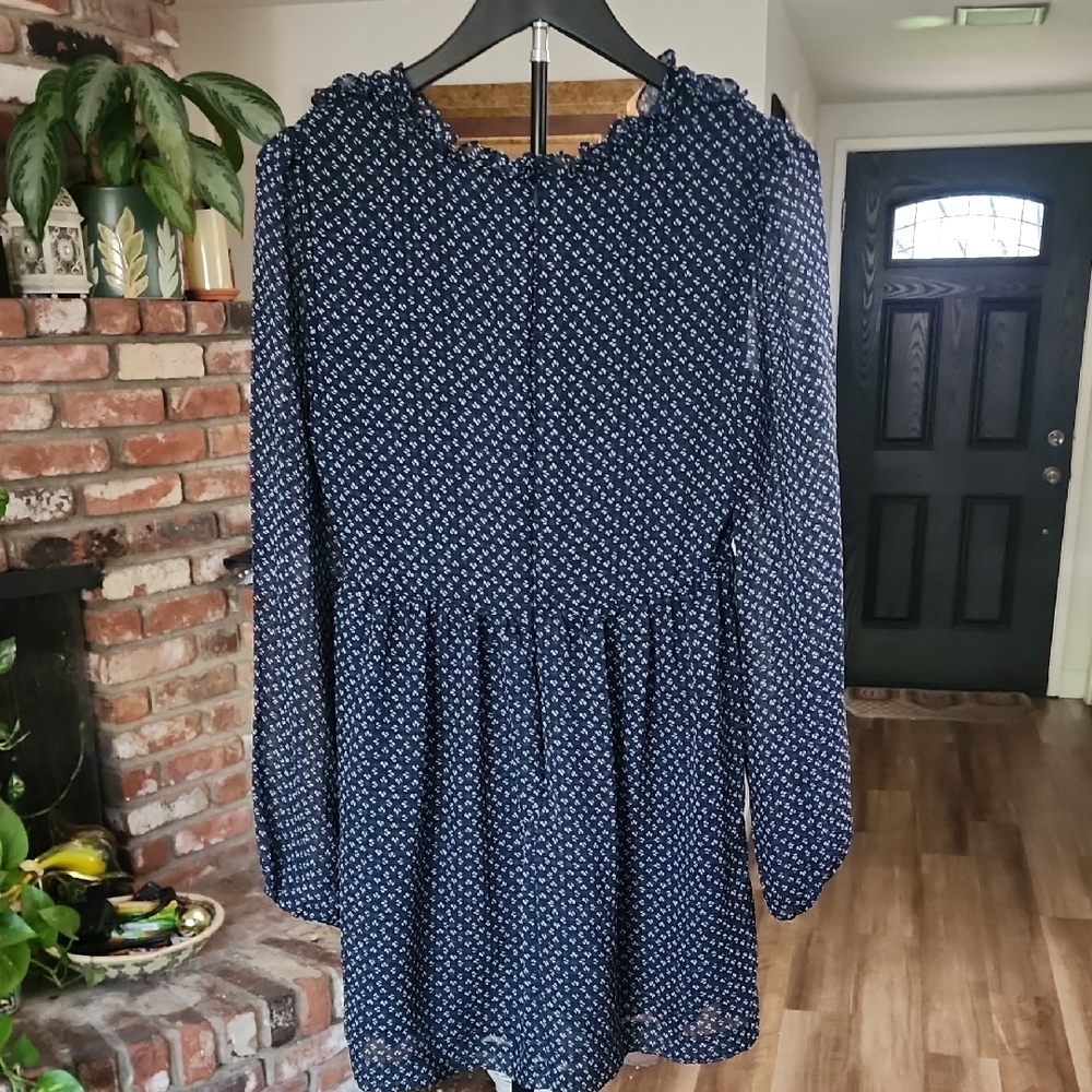 Free People Navy Floral Smocked Long Sleeve Dress Boho Romantic - Picture 6 of 12